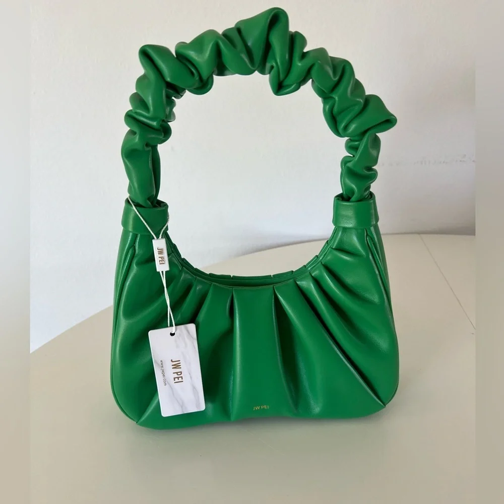 JW PEI Gabbi Ruched Hobo Handbag Grass Green Structured Vegan Leather NWT
